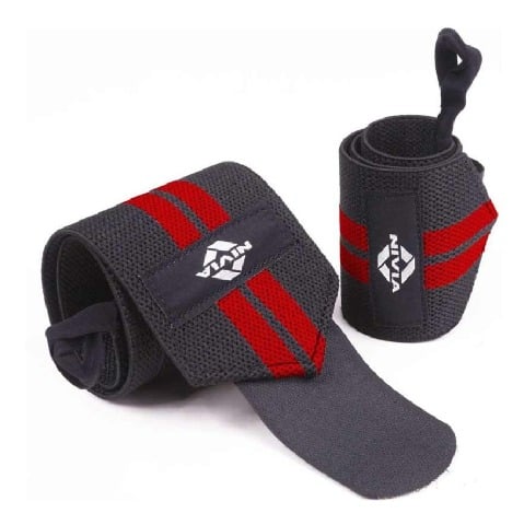 1 - Nivia Wrist Support with Thumb Loop & Adjustable Velcro Strap,  Black/Red  Large 