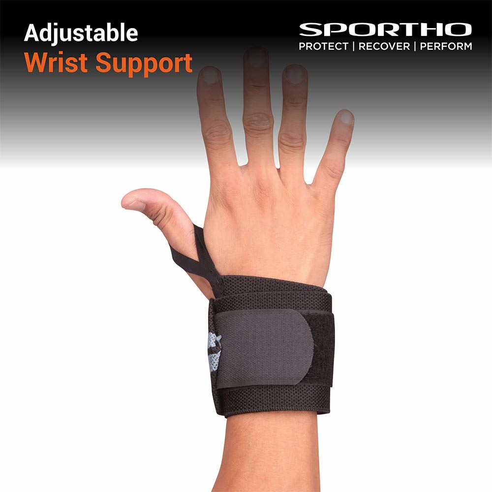 2 - Nivia Wrist Support with Thumb Loop & Adjustable Velcro Strap,  Black/Grey  Free Size 