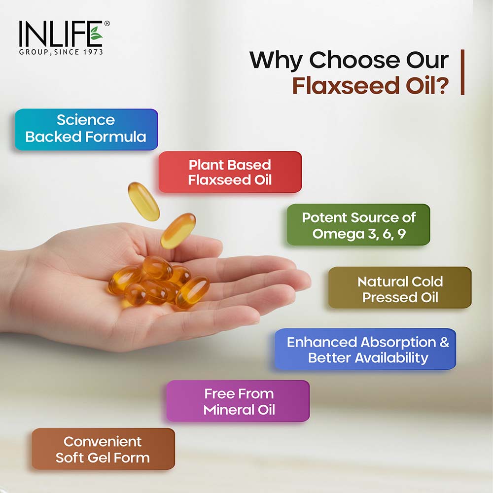 5 - INLIFE Extra Virgin Cold Pressed Flaxseed Oil 1000mg with Omega 3 6 9,  60 softgels 