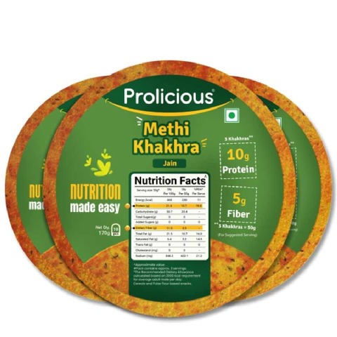 3 - Prolicious Khakhra,  Methi (Pack of 3)  170 g 