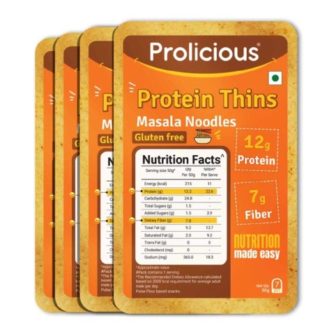 1 - Prolicious Protein Thins Snack Chips,  Masala Noodles (Pack of 4)  50 g 