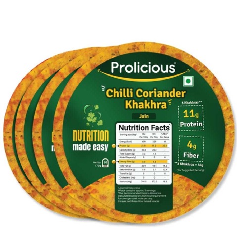 1 - Prolicious Khakhra, Chilli Coriander (Pack of 4) 170 g
