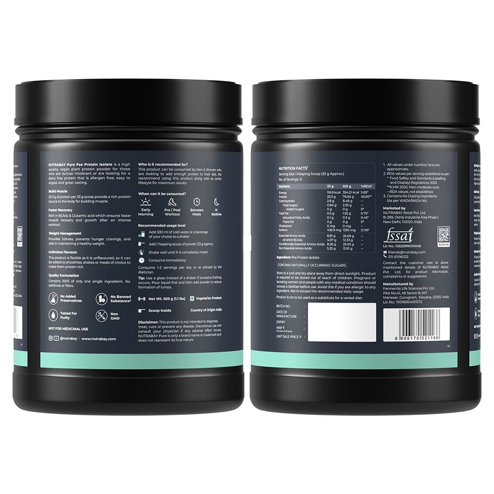 1 - Nutrabay Pure Pea Protein Isolate,  1.1 lb  Unflavoured 