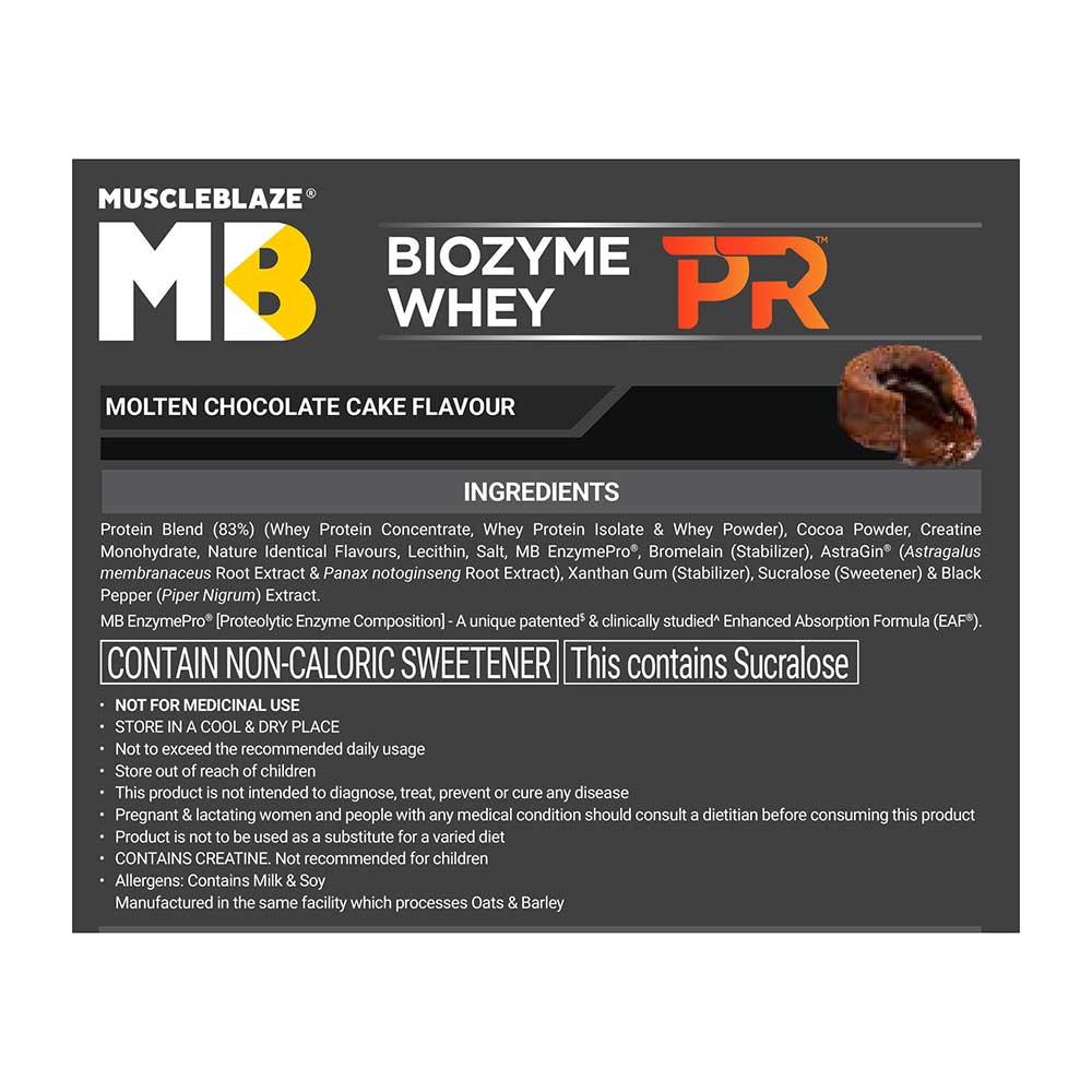 10 - MuscleBlaze Biozyme Whey PR,  2.2 lb  Refill Pouch Molten Chocolate Cake