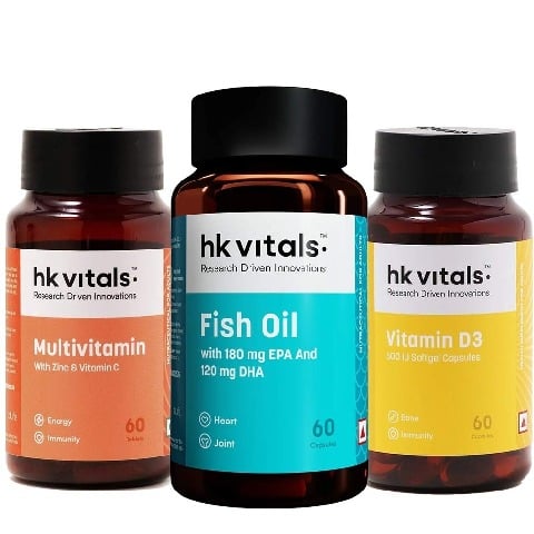 HealthKart HK Vitals Vitamin D3 & Multivitamin & Fish Oil 60 Caps Combo