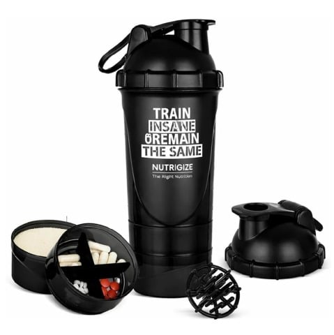 1 - GHC 3-Compartment Shaker Bottle,  Black  600 ml 