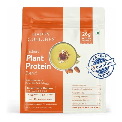 1 - Happy Cultures Tastiest Plant Protein, 1.11 lb Kesar Pista Badam with Almond Chunks