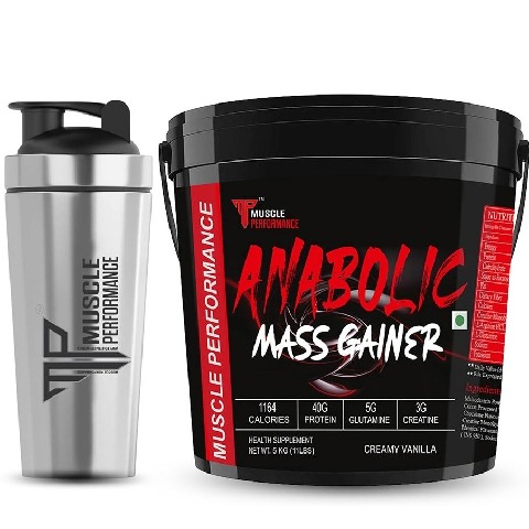 1 - Muscle Performance Anabolic Mass Gainer, 11 lb Creamy Vanilla with Steel Shaker