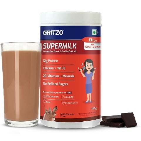 15 - Supermilk Gritzo Overall Growth for 13+ Yrs Girls Protein & Nutrition Drink Mix,  400 g  Double Chocolate 