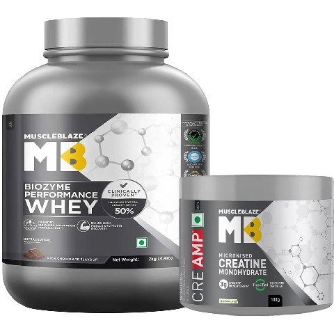MuscleBlaze Biozyme Performance Whey 2 Kg Rich Chocolate and Creatine CreAMP 100g Combo