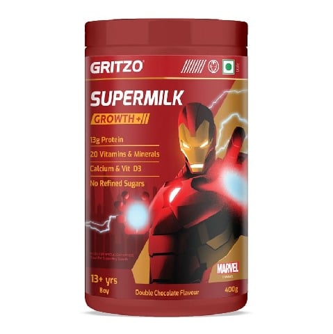 2 - Supermilk Gritzo Growth+(Formerly Height+) for Boy 13+ years, 400 g Ironman Double Chocolate Edition