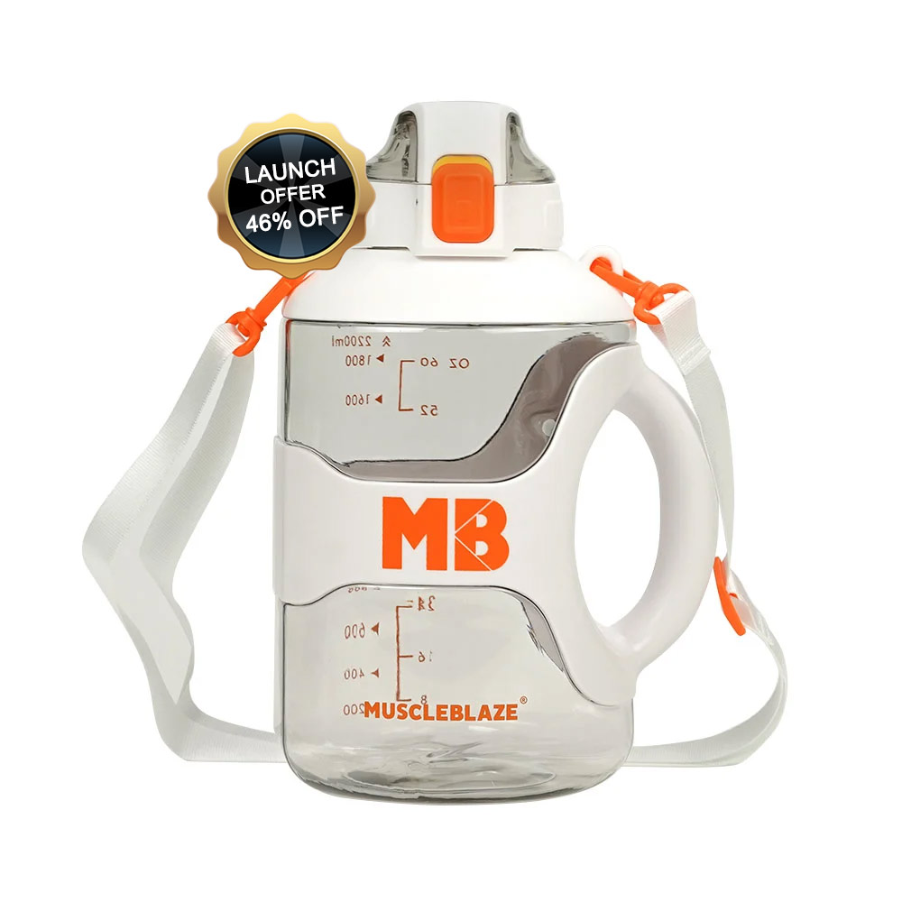 MuscleBlaze Gym Gallon Water Bottle, White 2.2 L