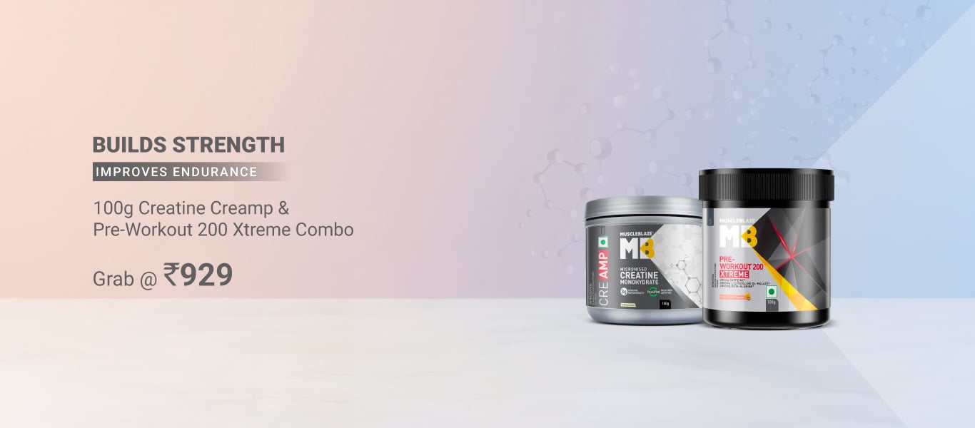 MuscleBlaze Creatine Monohydrate CreAMP & PRE Workout 200 Xtreme 0.22 lb Combo @ 929