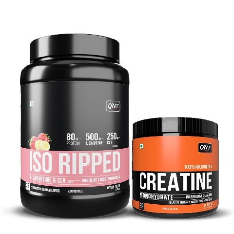 QNT ISO Ripped & Creatine Monohydrate Unflavoured 0.198 lb Combo,  2.2 lb  Strawberry Banana 