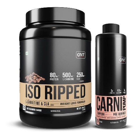 QNT ISO Ripped & Carnipump Ripping Pre-workout 500 ml Peach Combo,  2.2 lb  Cafe Bevarabia 