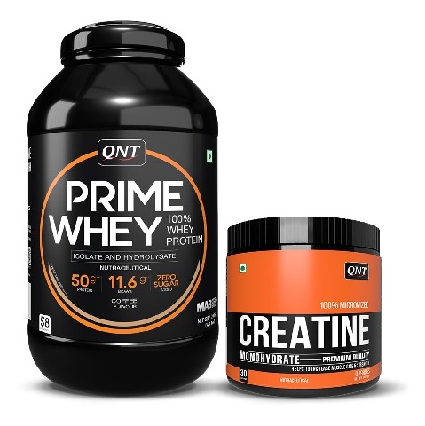 QNT Prime Whey & Creatine Monohydrate Unflavoured 0.198 lbs Combo,  4.4 lb  Coffee 