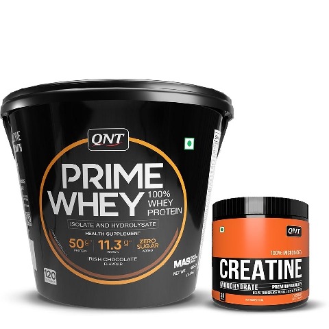 QNT Prime Whey & Creatine Monohydrate Unflavoured 0.198 lbs Combo,  8.8 lb  Irish Chocolate 