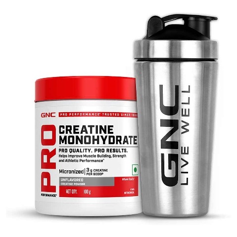 1 - GNC Pro Performance Pure Micronized Creatine Monohydrate,  Unflavoured with Steel Shaker 750ml  0.22 lb 