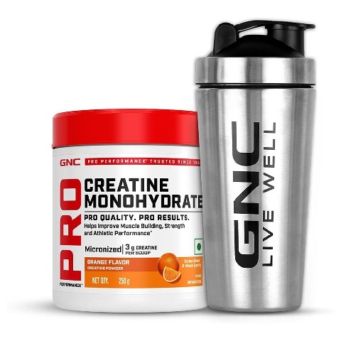 1 - GNC Pro Performance Pure Micronized Creatine Monohydrate,  Orange with Steel Shaker 750ml  0.55 lb 