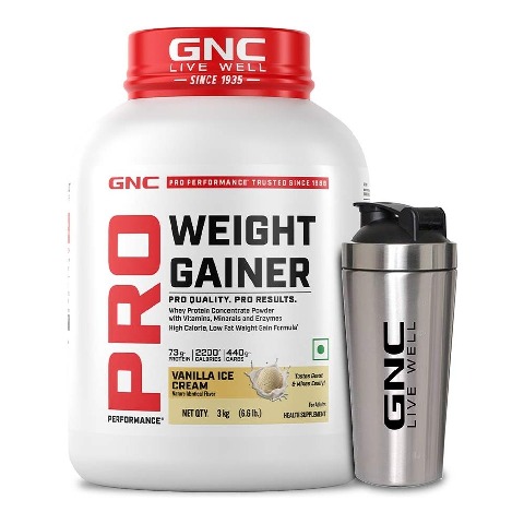 1 - GNC Pro Performance Weight Gainer,  6.6 lb  Vanilla Ice Cream with Steel Shaker 750ml 