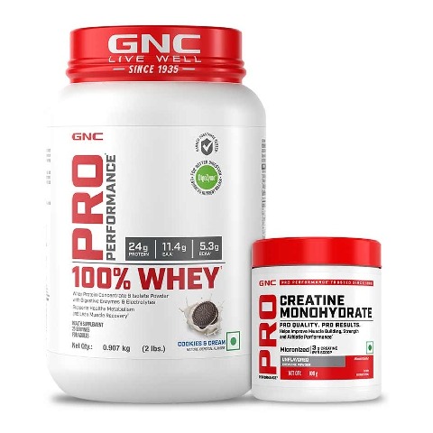 1 - GNC Pro Performance 100% Whey 2 lb & Creatine Monohydrate 0.22 lb Combo, 2 Piece(s)/Pack Cookies & Cream & Unflavoured