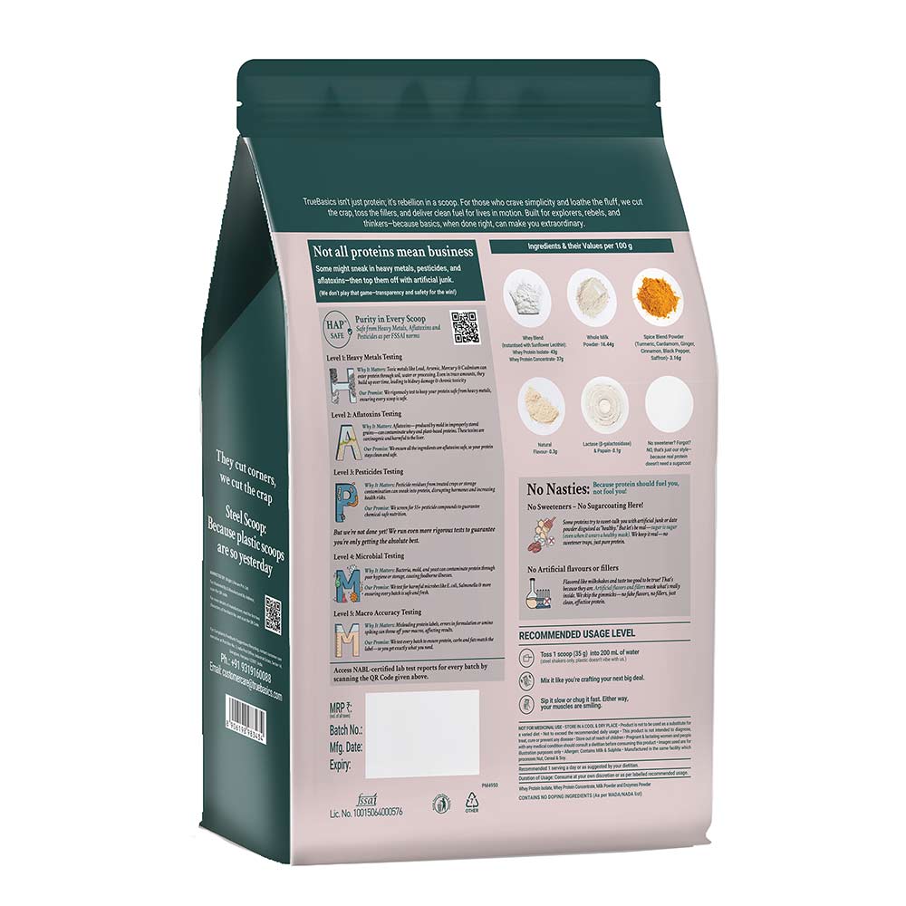 1 - TrueBasics Clean Whey Protein (Isolate + Concentrate),  2.2 lb  Turmeric Latte