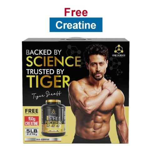 One Science 100% Premium Whey Protein,  5 lb  Ice Coffee - with Free 150g Creatine 