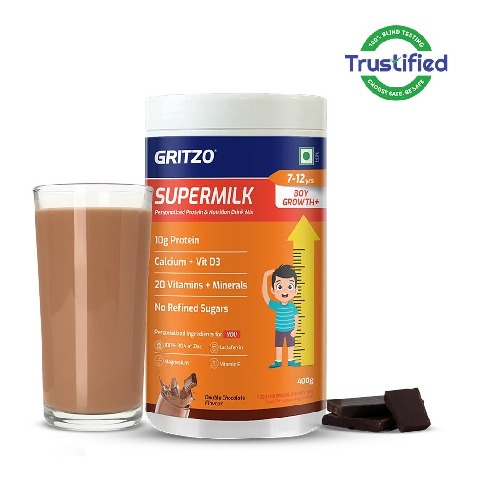 Supermilk Gritzo Growth+ for Boy 7 to 12 years, 400 g Double Chocolate