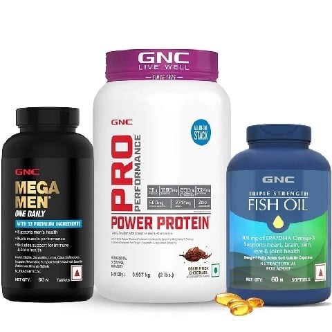 Pro Performance Power Protein 2 lb Double Rich Chocolate & Mega Men One Daily Multivitamin 60 Tabs with Triple Strength Fish Oil 60 Softgels