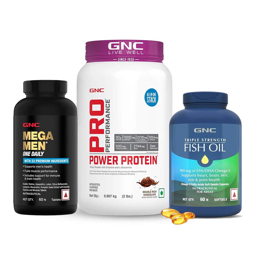 gnc Pro Performance Power Protein 2 lb Double Rich Chocolate & Mega Men One Daily Multivitamin 60 Tabs with Triple Strength Fish Oil 60 Softgels-picture-24