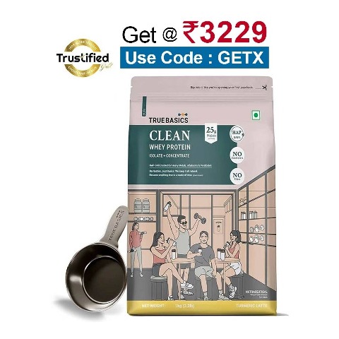 TrueBasics Clean Whey Protein (Isolate + Concentrate), 2.2 lb Turmeric Latte