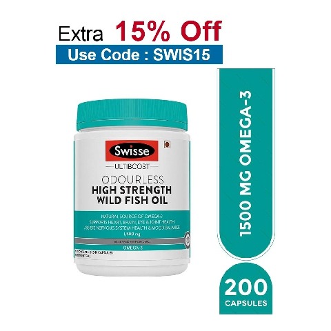 Swisse Ultiboost High Strength Odourless Wild Fish Oil 1500mg, 200 capsules