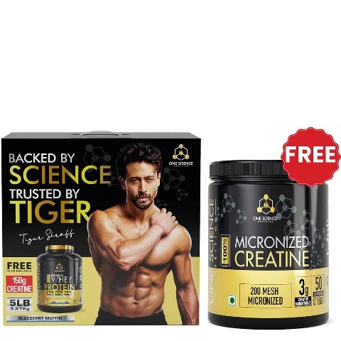 One Science 100% Premium Whey Protein, 5 lb Blueberry Muffin - with Free 150g Creatine