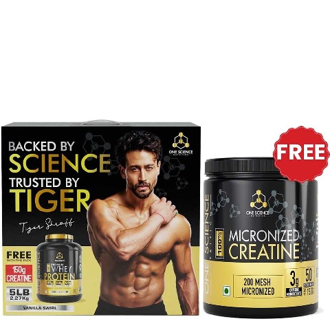 One Science 100% Premium Whey Protein,  5 lb  Vanilla Swirl - with Free 150g Creatine 