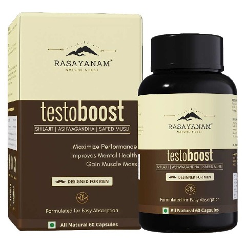 1 - Rasayanam Testoboost (500mg) 3-in-1 Testosterone for Men,  60 capsules  Unflavoured 