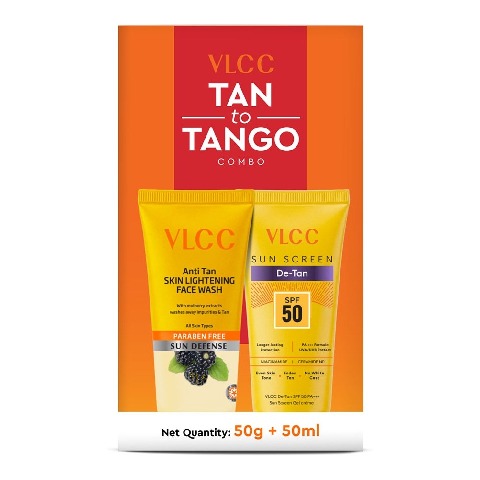 1 - VLCC Tan to Tango Combo, 2 Piece(s)/Pack Anti Tan Skin Lightening Face Wash 50ml & De-Tan Sunscreen SPF-50 50g