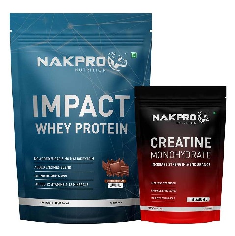 1 - Nakpro Impact Whey Protein 2.2 lb & Creatine Monohydrate 0.22 lb Combo,  2 Piece(s)/Pack  Double Rich Chocolate & Unflavoured 