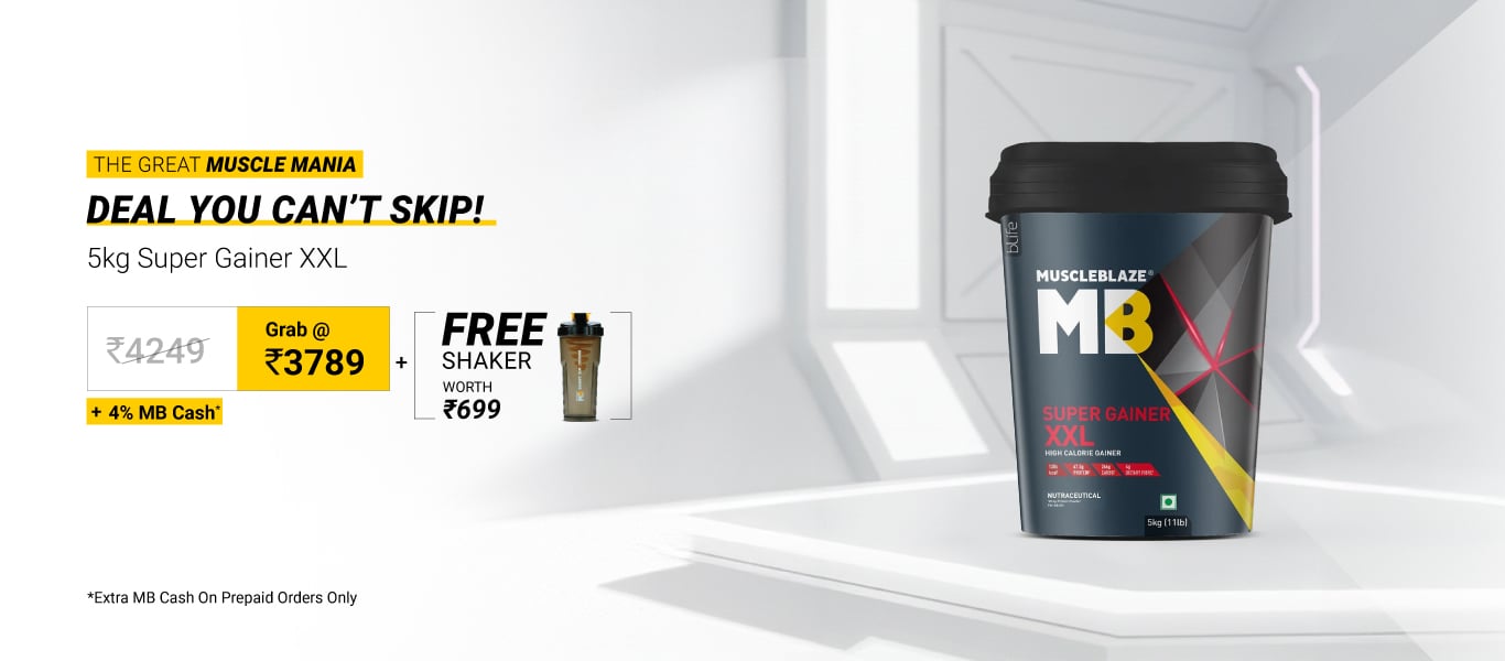 5kg Super Gainer Chocolate @ 3789 + Free Shaker + 4% MB Cash