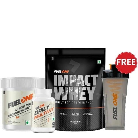 Fuel One Impact Whey Protein 1kg Chocolate & Creatine Monohydrate 100g & Daily Multivitamin 30 Tabs Combo