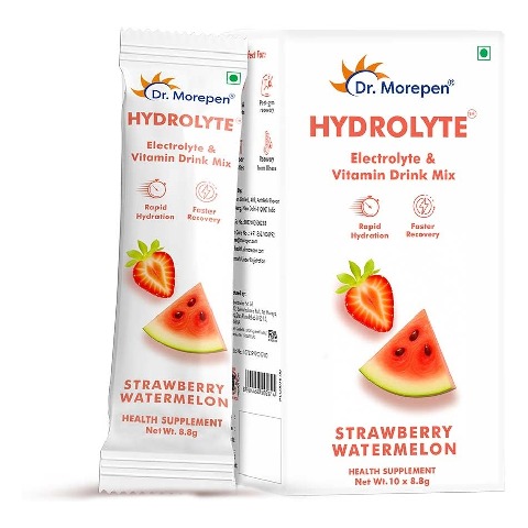 1 - Dr. Morepen Hydrolyte Electrolyte & Vitamin Drink Mix, 10 sachets/pack Strawberry Watermelon