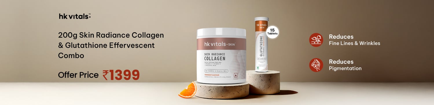 HealthKart HK Vitals Skin Radiance Collagen 200 g & Glutathione Effervescent 15 Tabs Orange Combo|Offer Price - 1399