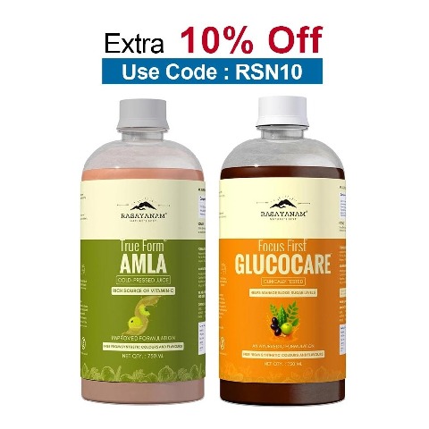 Rasayanam GlucoCare Juice 750 ml & Pure Amla Juice Combo,  Natural  750 ml 