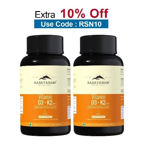 Rasayanam Vitamin D3 K2 (MK-7),  120 tablet(s)  Unflavoured (Pack of 2) 