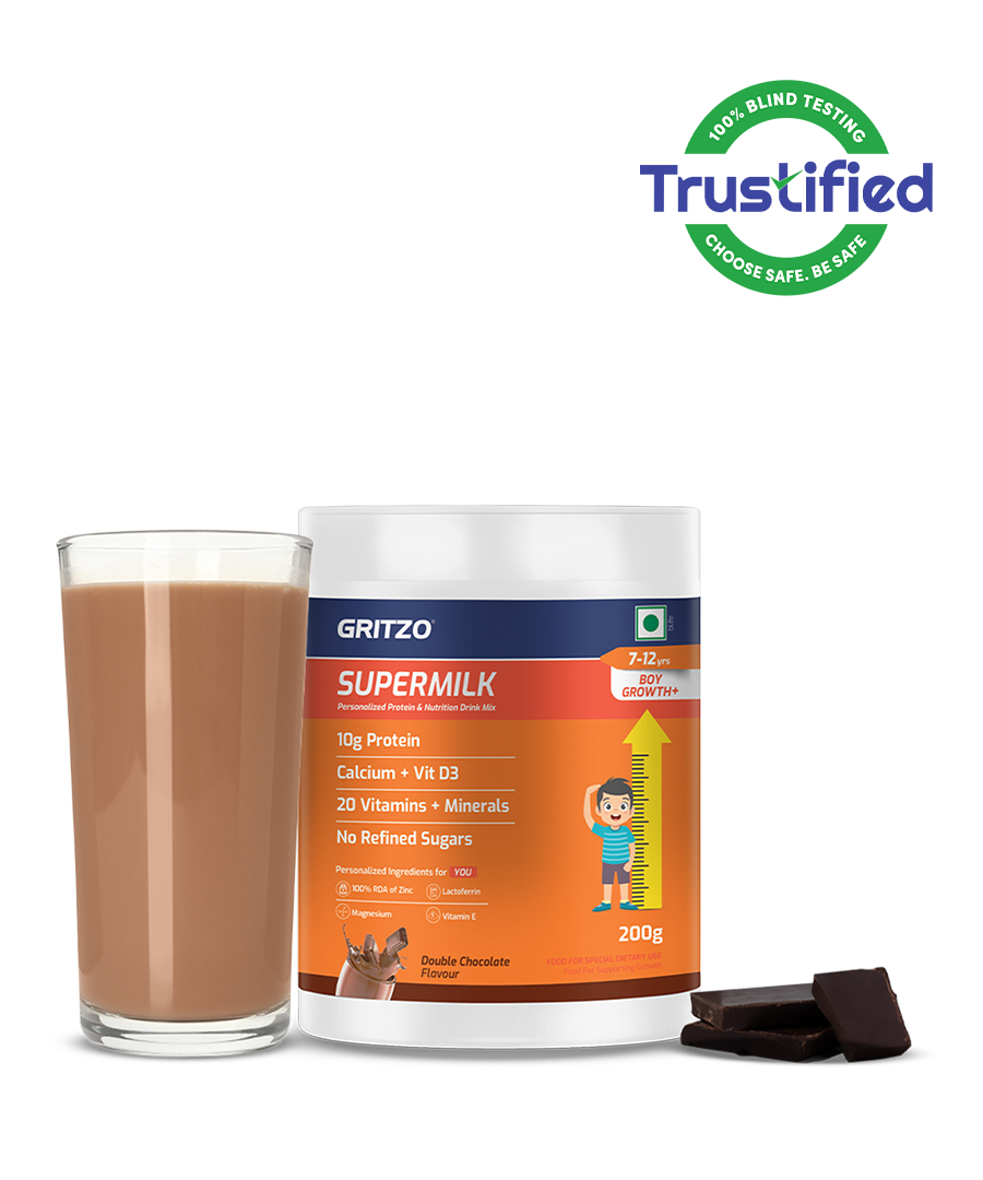 Supermilk Growth+ for Boy 7 to 12 years, 200 g Double Chocolate 7-12 Yrs Boy Growth+ With Unrefined Sugar