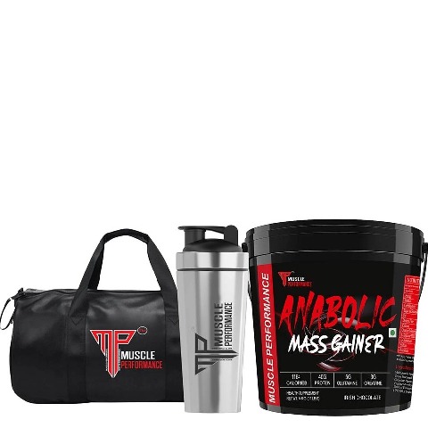 1 - Muscle Performance Anabolic Mass Gainer with Steel Shaker & Gym Bag Combo,  11 lb  Irish Chocolate 