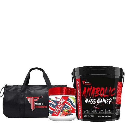 1 - Muscle Performance Anabolic Mass Gainer with Creatine Monohydrate 0.66 lbs & Gym Bag Combo, 11 lb Belgium Chocolate