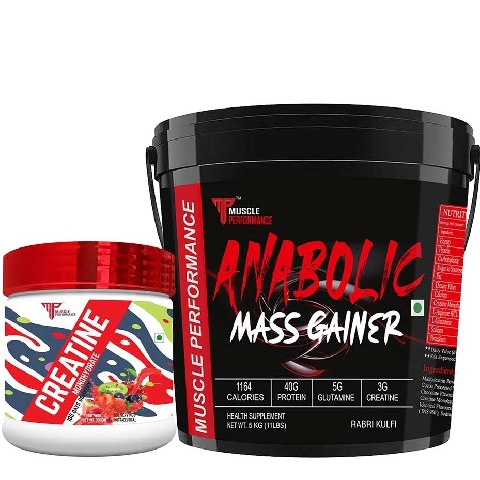 1 - Muscle Performance Anabolic Mass Gainer with Creatine Monohydrate 0.66 lbs Combo,  11 lb  Rabri Kulfi 