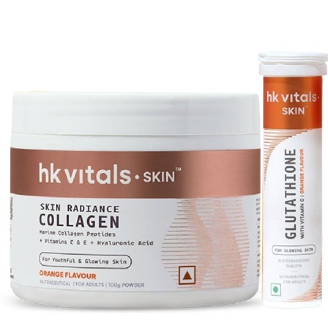 HealthKart HK Vitals Skin Radiance Collagen 100 g & Glutathione Effervescent 15 Tabs Orange Combo