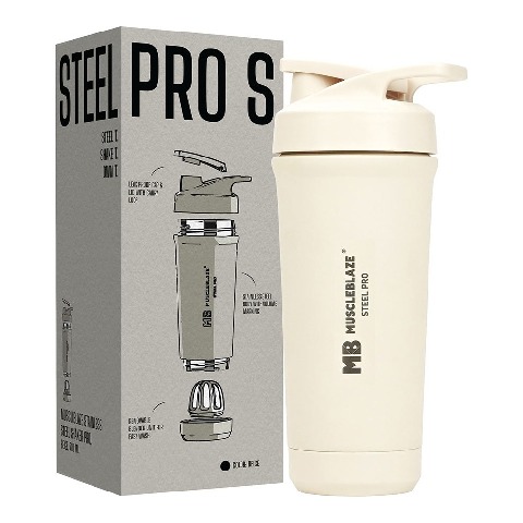 MuscleBlaze Stainless Steel Gym Shaker Pro, Beige 700 ml