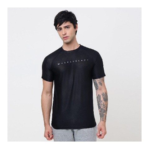 3 - MuscleBlaze Camo Dry-Fit Active Tee Half Sleeve, Large Black